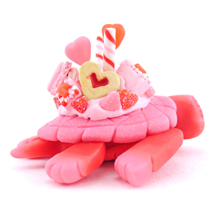 Red and Pink Valentine Dessert Turtle Figurine - Polymer Clay Valentine Animals