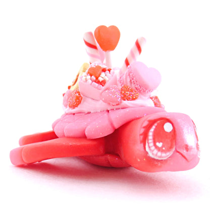 Red and Pink Valentine Dessert Turtle Figurine - Polymer Clay Valentine Animals