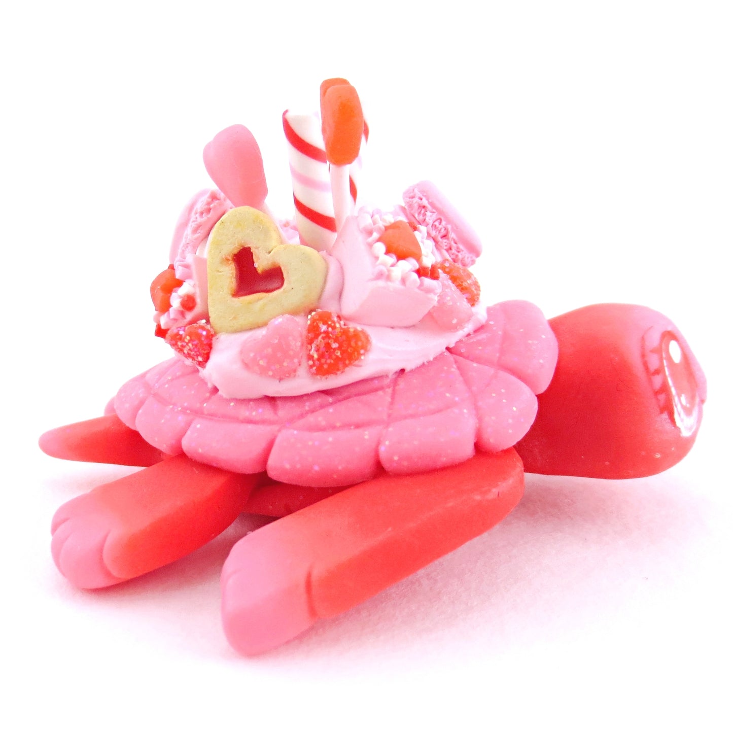 Red and Pink Valentine Dessert Turtle Figurine - Polymer Clay Valentine Animals