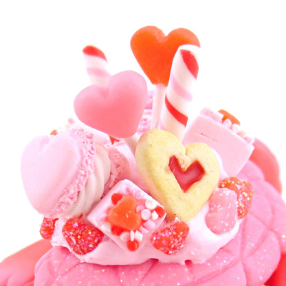 Red and Pink Valentine Dessert Turtle Figurine - Polymer Clay Valentine Animals