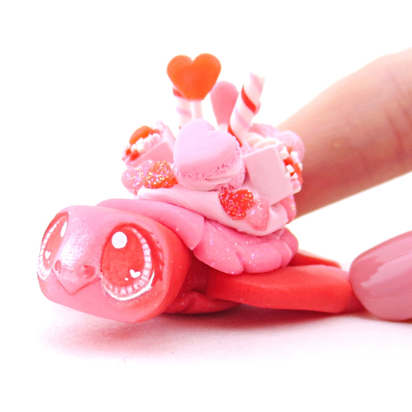 Red and Pink Valentine Dessert Turtle Figurine - Polymer Clay Valentine Animals