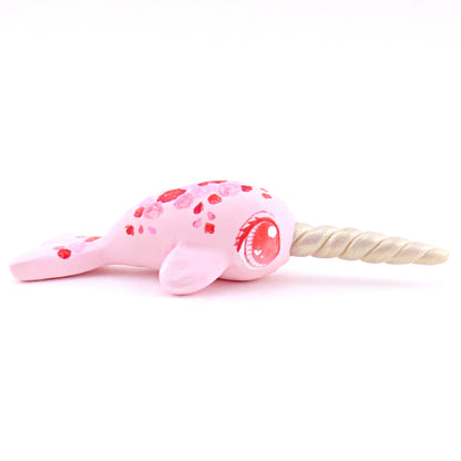 Valentine Roses Narwhal Figurine - Polymer Clay Valentine Animals