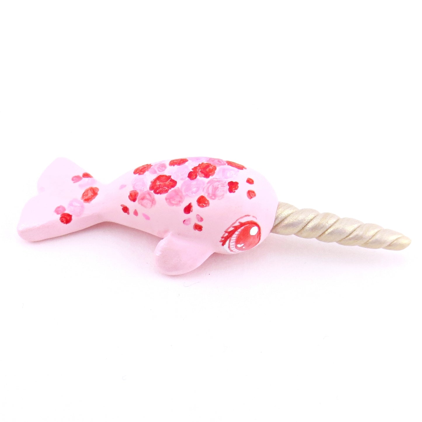 Valentine Roses Narwhal Figurine - Polymer Clay Valentine Animals