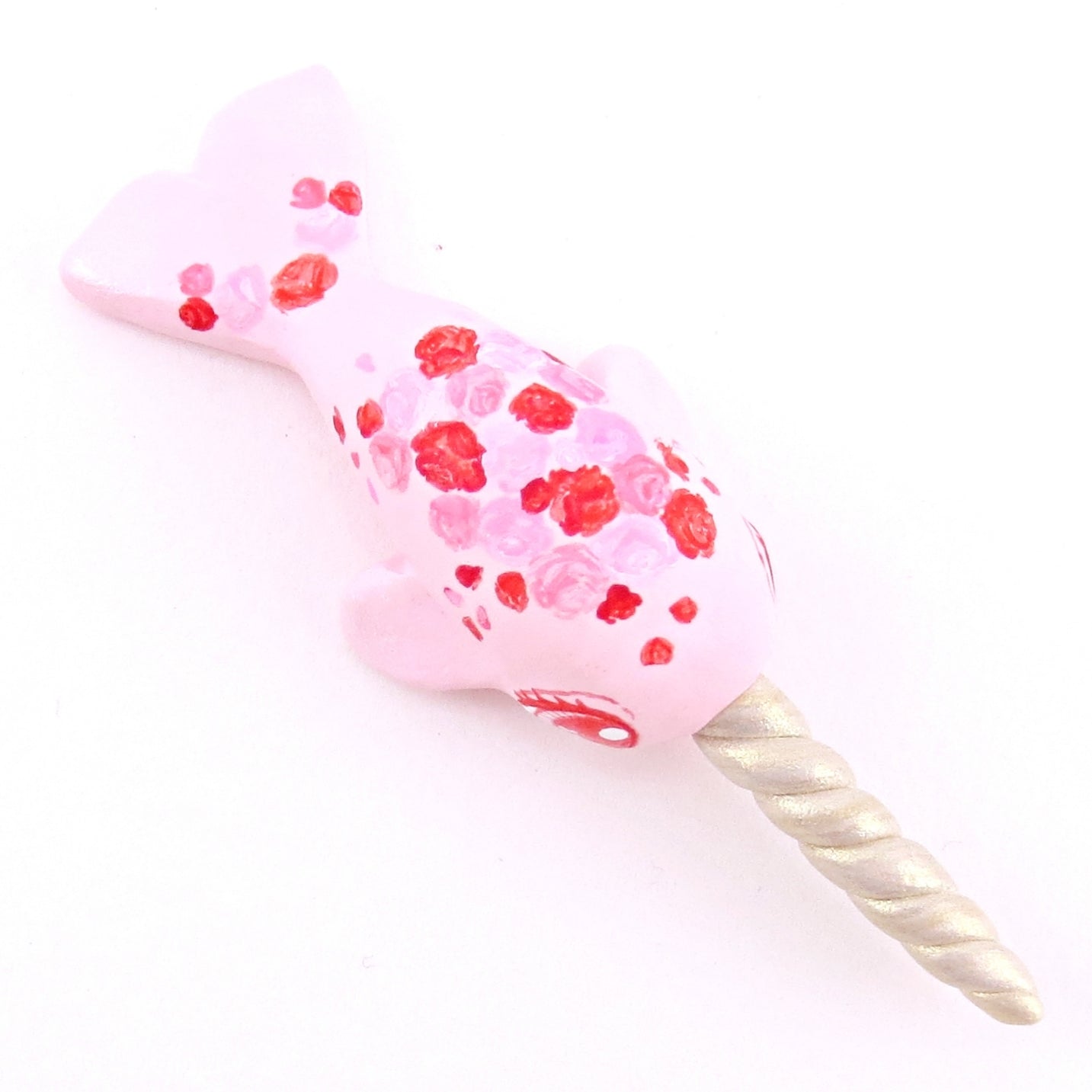 Valentine Roses Narwhal Figurine - Polymer Clay Valentine Animals