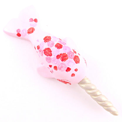 Valentine Roses Narwhal Figurine - Polymer Clay Valentine Animals