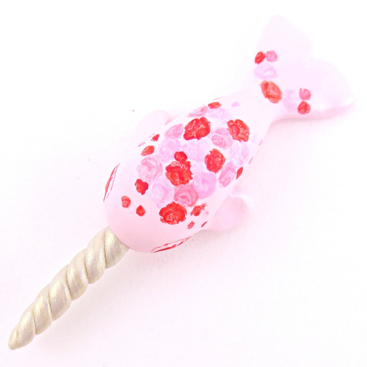 Valentine Roses Narwhal Figurine - Polymer Clay Valentine Animals