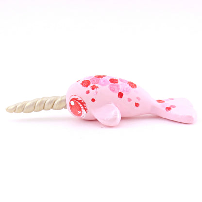 Valentine Roses Narwhal Figurine - Polymer Clay Valentine Animals