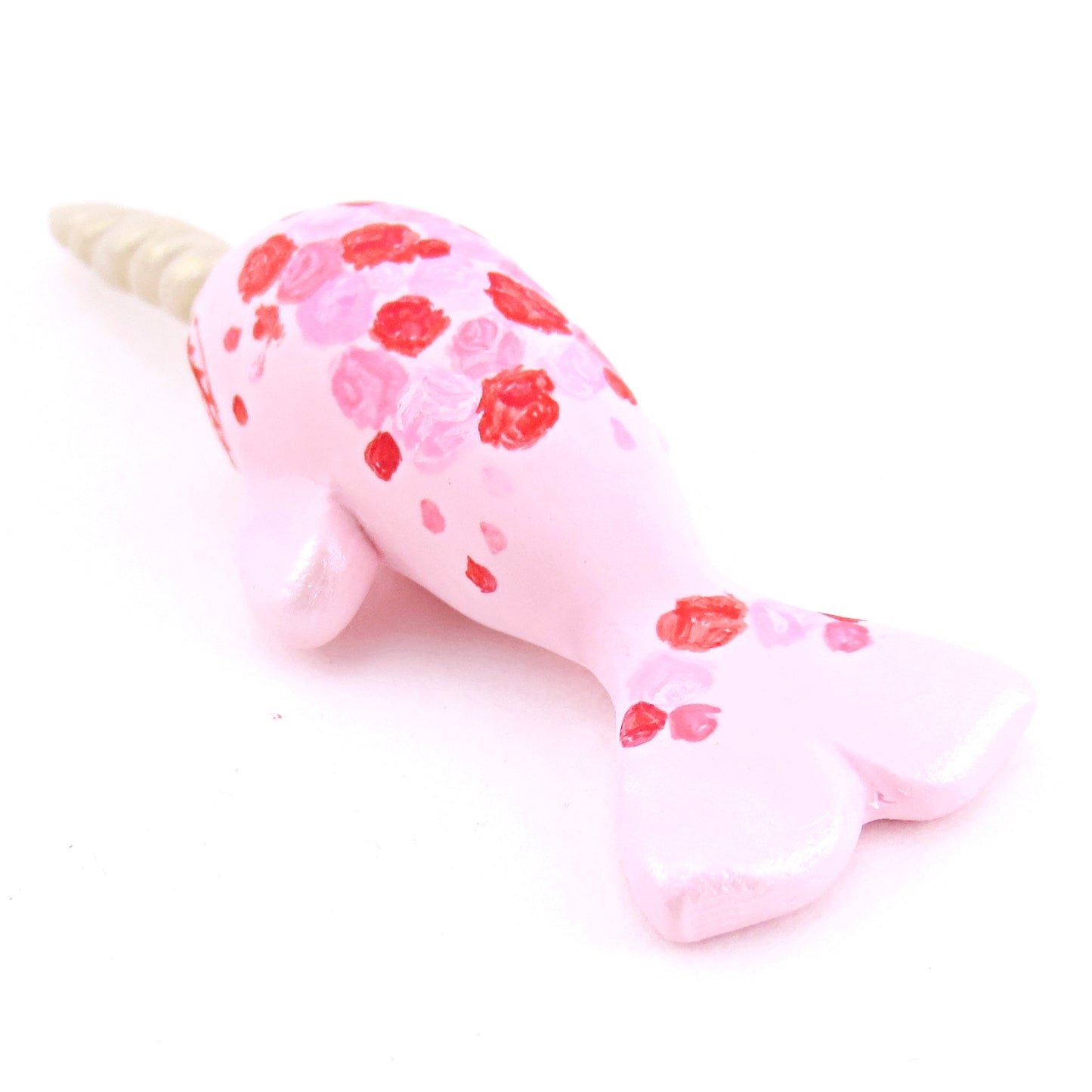 Valentine Roses Narwhal Figurine - Polymer Clay Valentine Animals