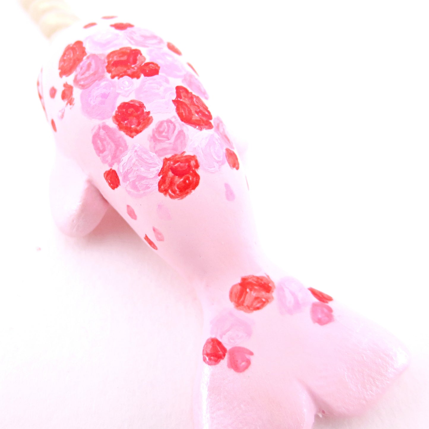 Valentine Roses Narwhal Figurine - Polymer Clay Valentine Animals