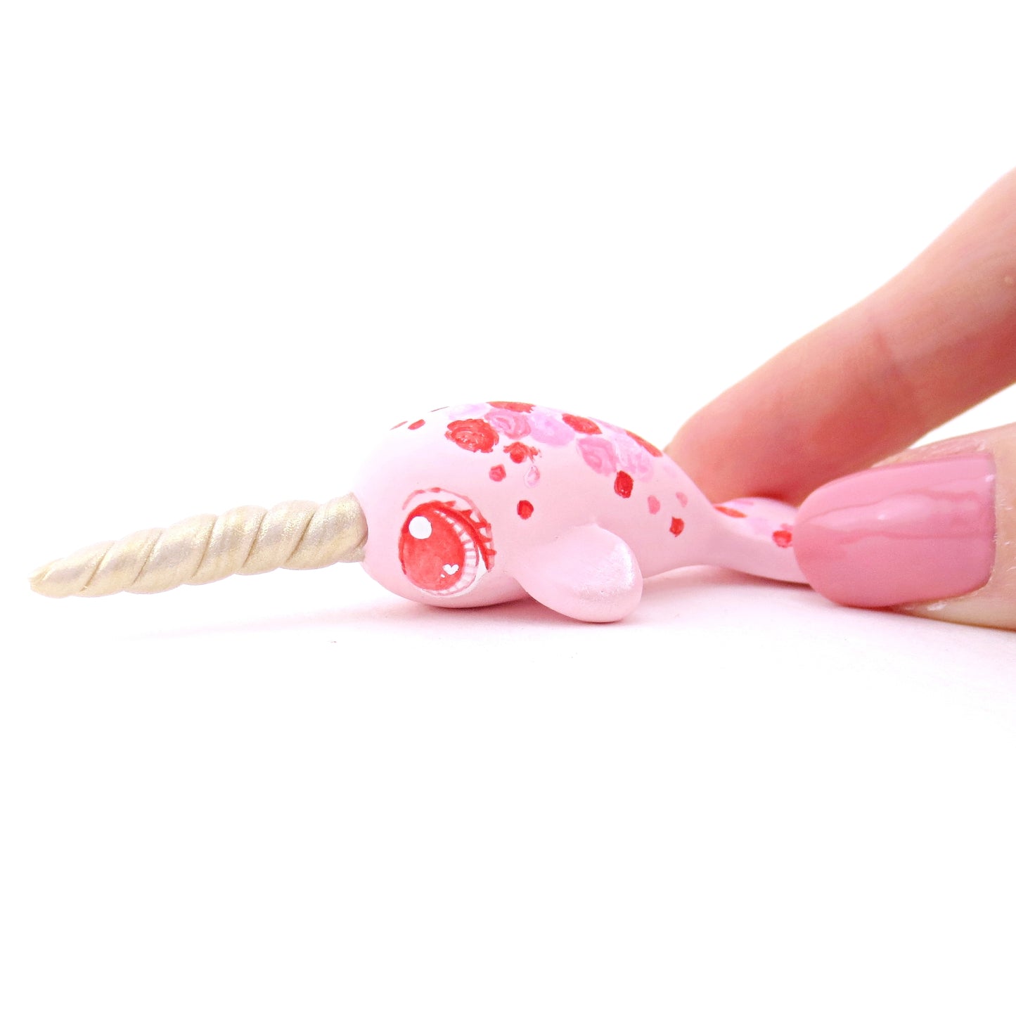 Valentine Roses Narwhal Figurine - Polymer Clay Valentine Animals