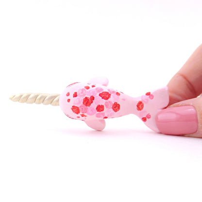 Valentine Roses Narwhal Figurine - Polymer Clay Valentine Animals