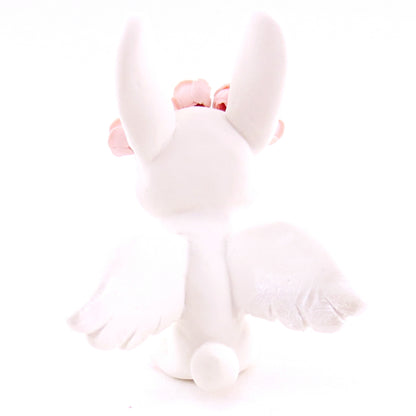 Cupid Bunny with Pink Rose Crown Figurine - Polymer Clay Valentine Animals