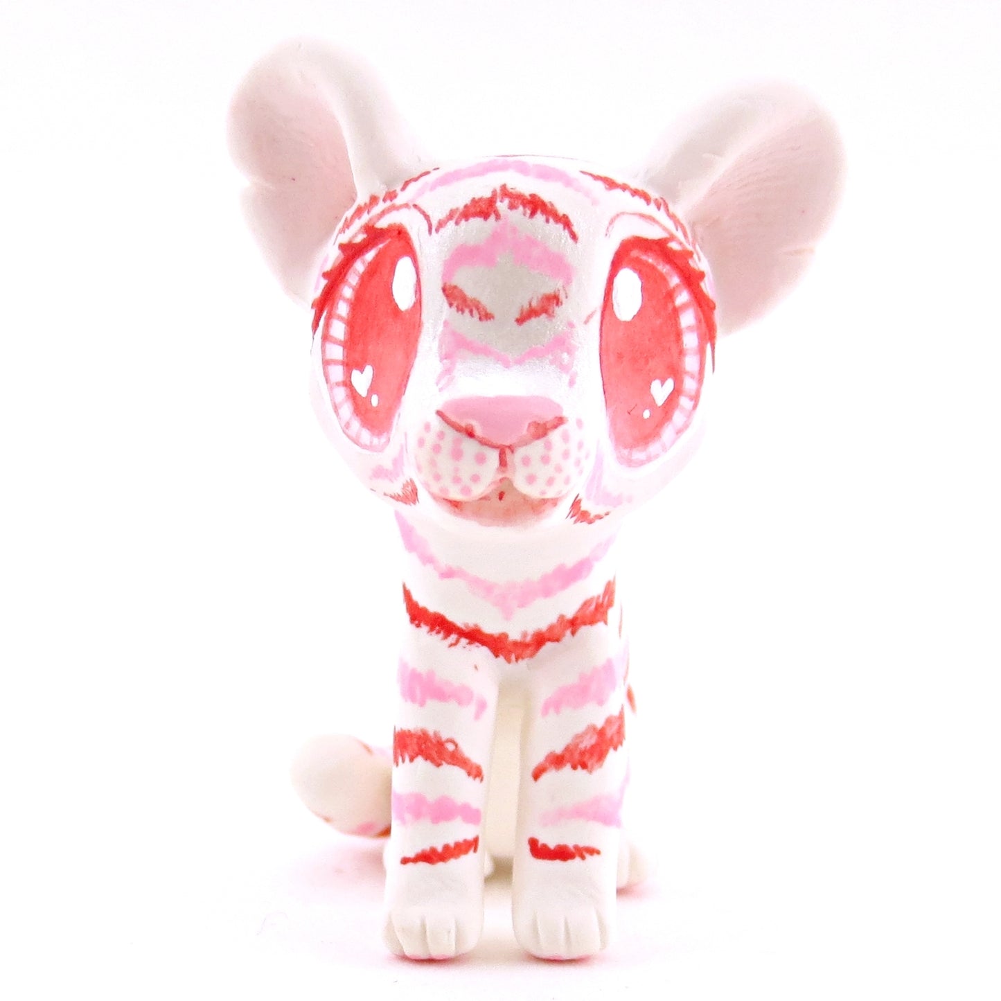 Red and Pink Tiger Cub Figurine - Polymer Clay Valentine Animals