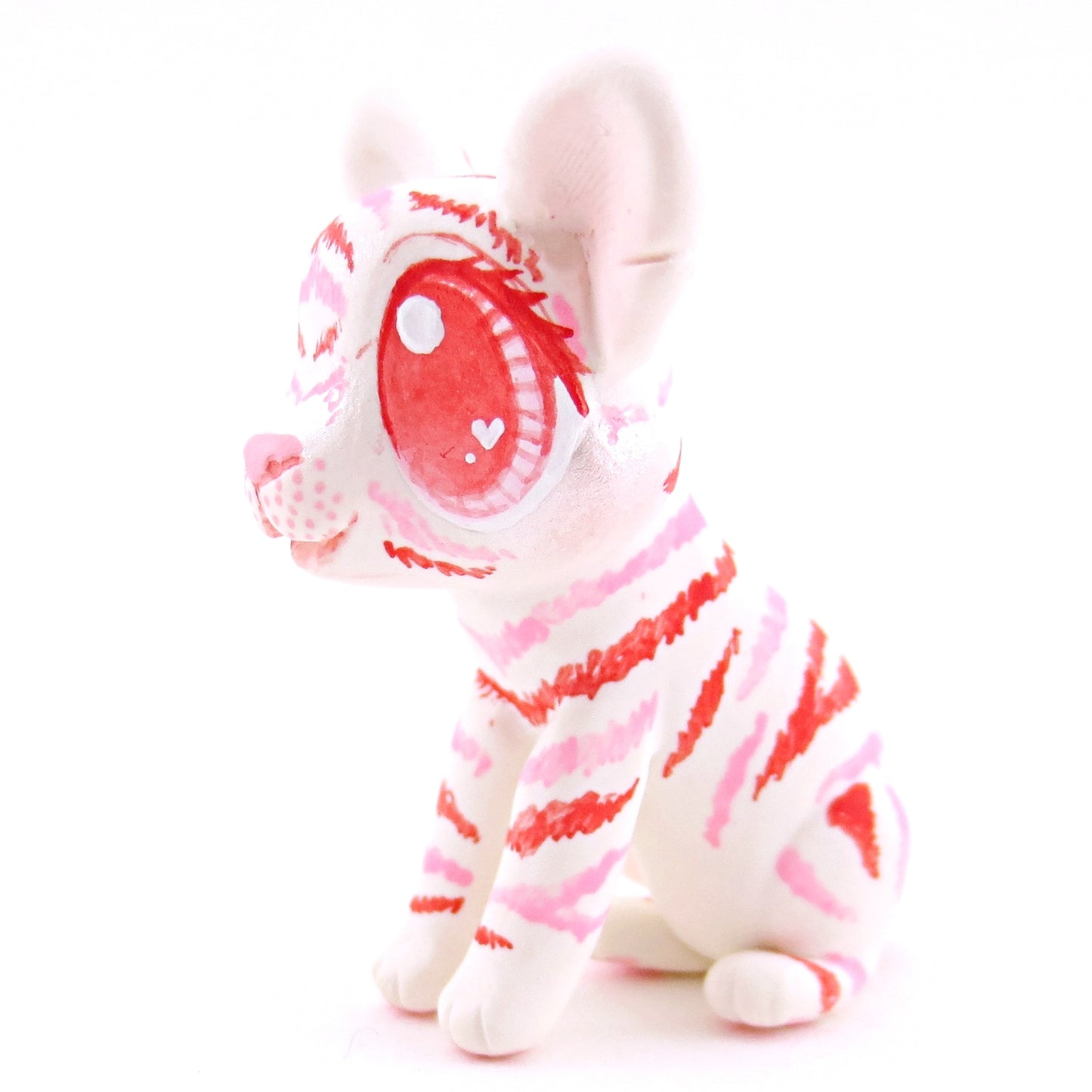 Red and Pink Tiger Cub Figurine - Polymer Clay Valentine Animals