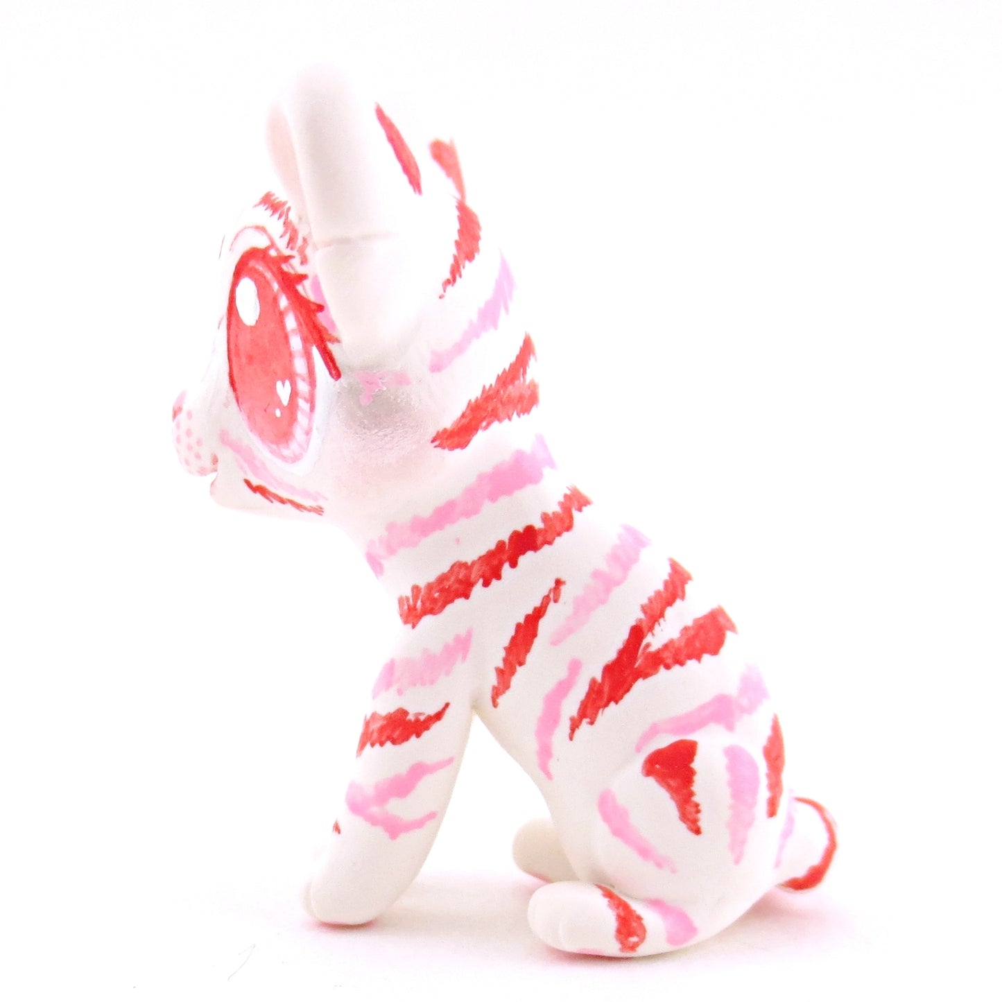 Red and Pink Tiger Cub Figurine - Polymer Clay Valentine Animals