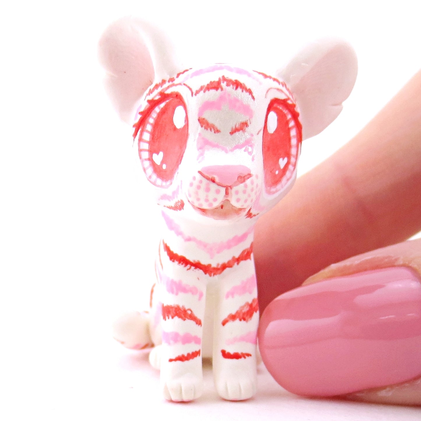 Red and Pink Tiger Cub Figurine - Polymer Clay Valentine Animals