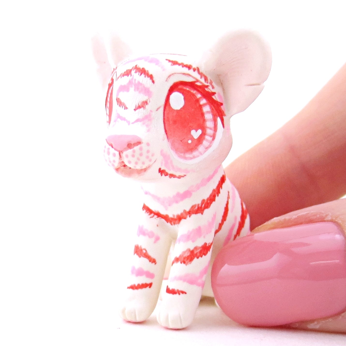 Red and Pink Tiger Cub Figurine - Polymer Clay Valentine Animals