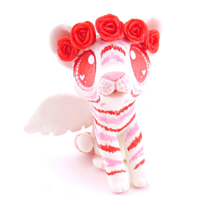 Cupid Winged Red and Pink Tiger Cub Figurine - Polymer Clay Valentine Animals