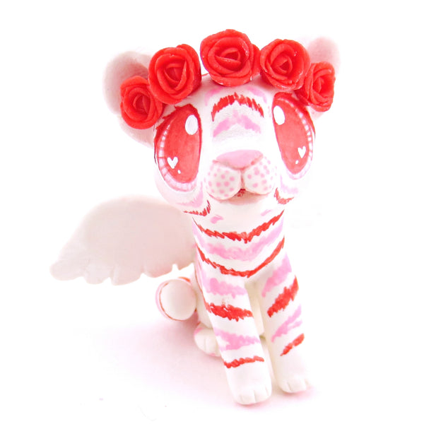 Cupid Winged Red and Pink Tiger Cub Figurine - Polymer Clay Valentine Animals