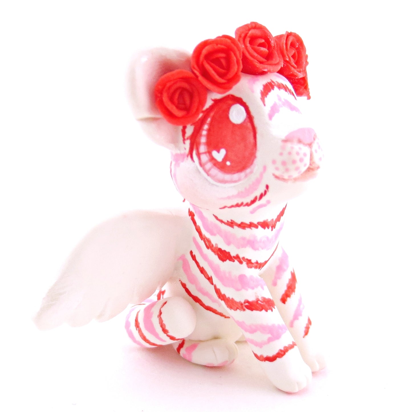 Cupid Winged Red and Pink Tiger Cub Figurine - Polymer Clay Valentine Animals