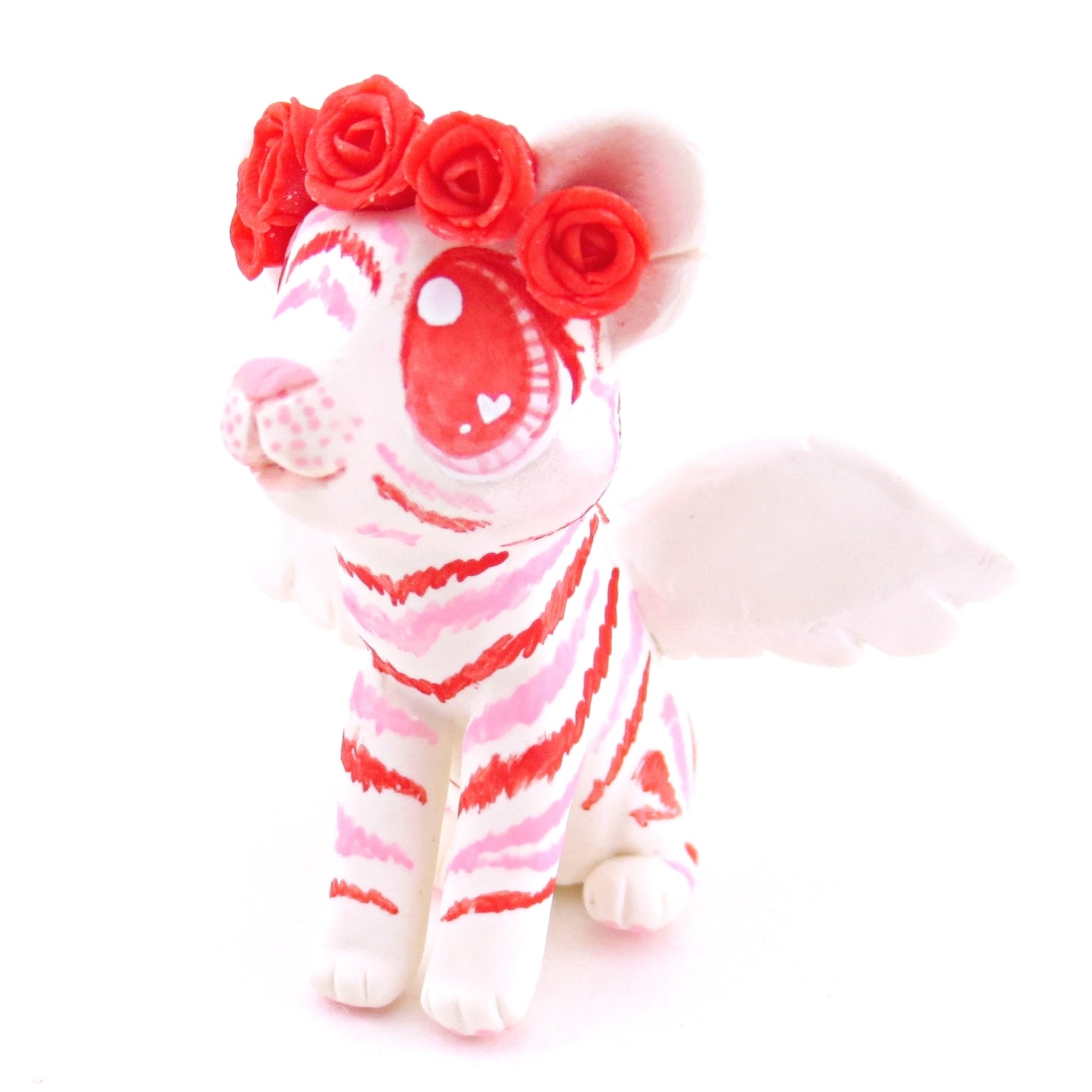 Cupid Winged Red and Pink Tiger Cub Figurine - Polymer Clay Valentine Animals