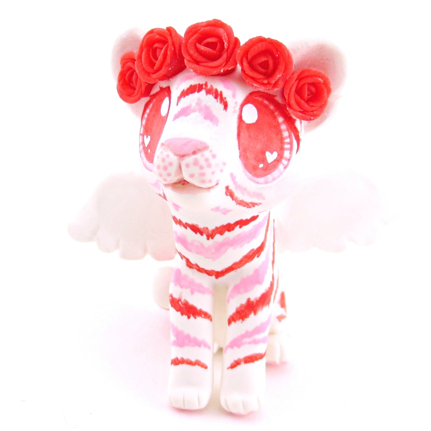 Cupid Winged Red and Pink Tiger Cub Figurine - Polymer Clay Valentine Animals