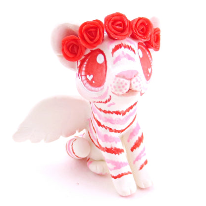 Cupid Winged Red and Pink Tiger Cub Figurine - Polymer Clay Valentine Animals