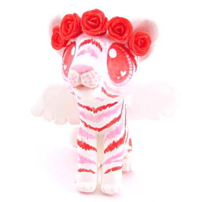 Cupid Winged Red and Pink Tiger Cub Figurine - Polymer Clay Valentine Animals