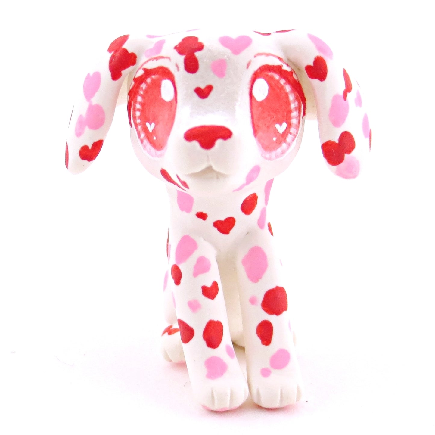 Red and Pink Dalmatian Puppy Dog Figurine - Polymer Clay Valentine Animals