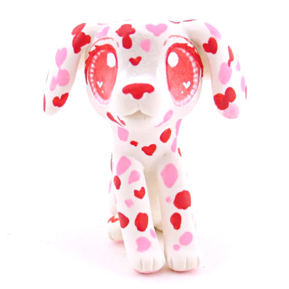 Red and Pink Dalmatian Puppy Dog Figurine - Polymer Clay Valentine Animals