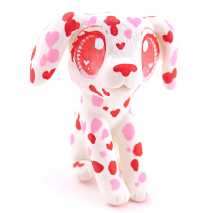 Red and Pink Dalmatian Puppy Dog Figurine - Polymer Clay Valentine Animals