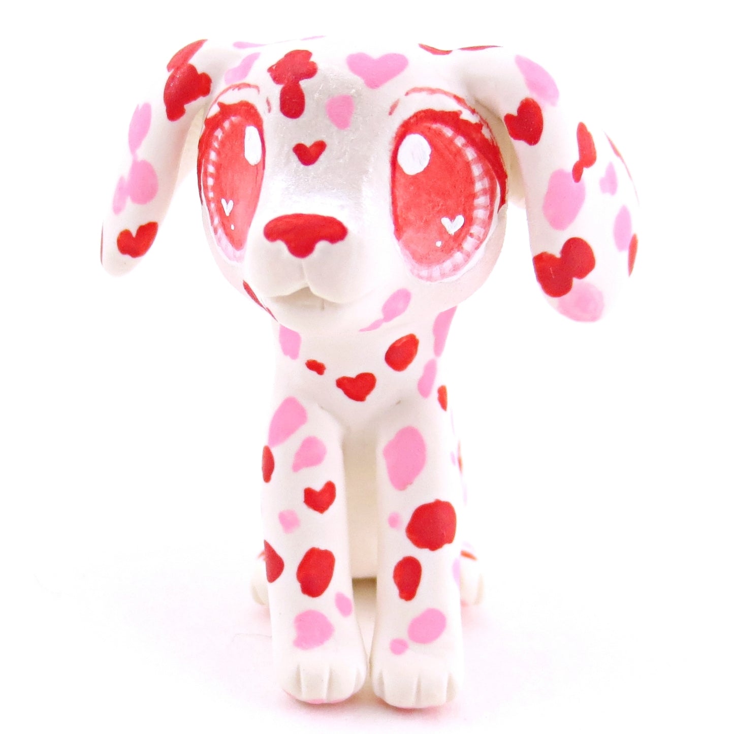 Red and Pink Dalmatian Puppy Dog Figurine - Polymer Clay Valentine Animals