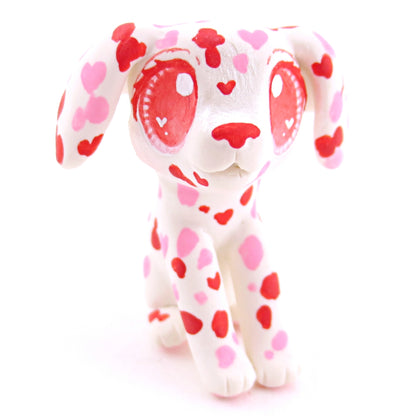 Red and Pink Dalmatian Puppy Dog Figurine - Polymer Clay Valentine Animals