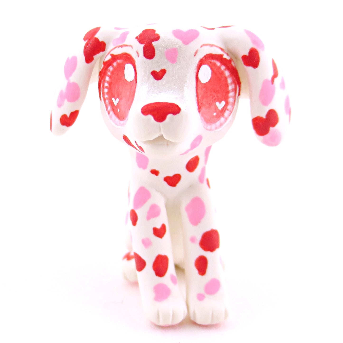 Red and Pink Dalmatian Puppy Dog Figurine - Polymer Clay Valentine Animals