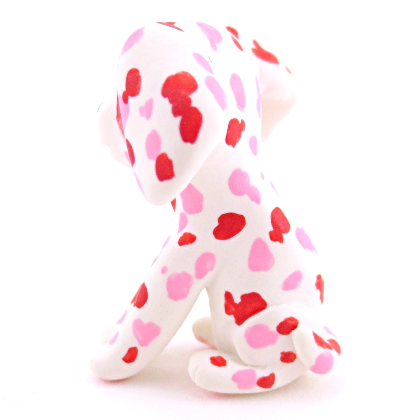 Red and Pink Dalmatian Puppy Dog Figurine - Polymer Clay Valentine Animals