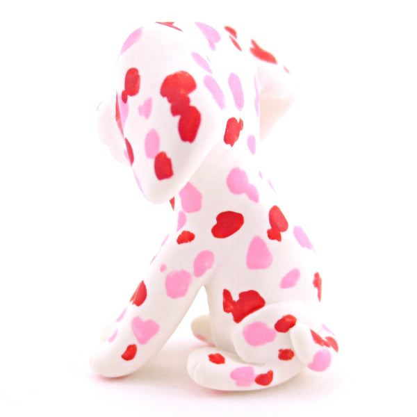 Red and Pink Dalmatian Puppy Dog Figurine - Polymer Clay Valentine Animals