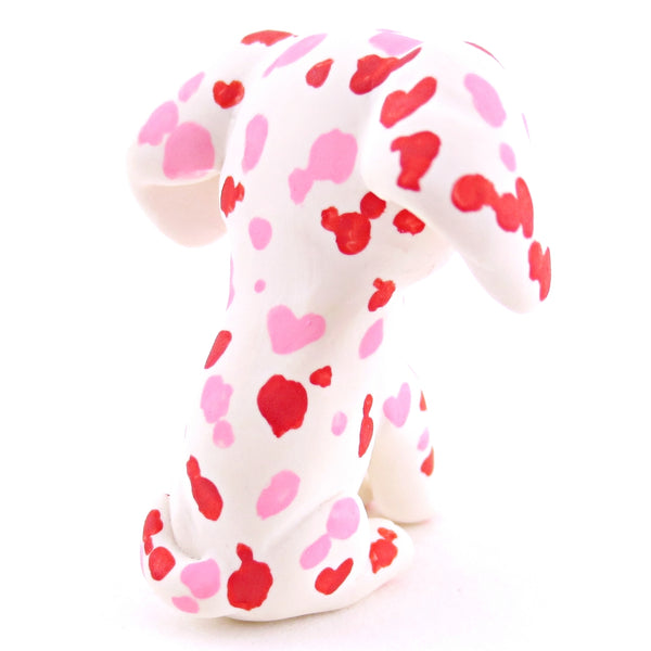 Red and Pink Dalmatian Puppy Dog Figurine - Polymer Clay Valentine Animals