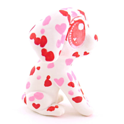 Red and Pink Dalmatian Puppy Dog Figurine - Polymer Clay Valentine Animals