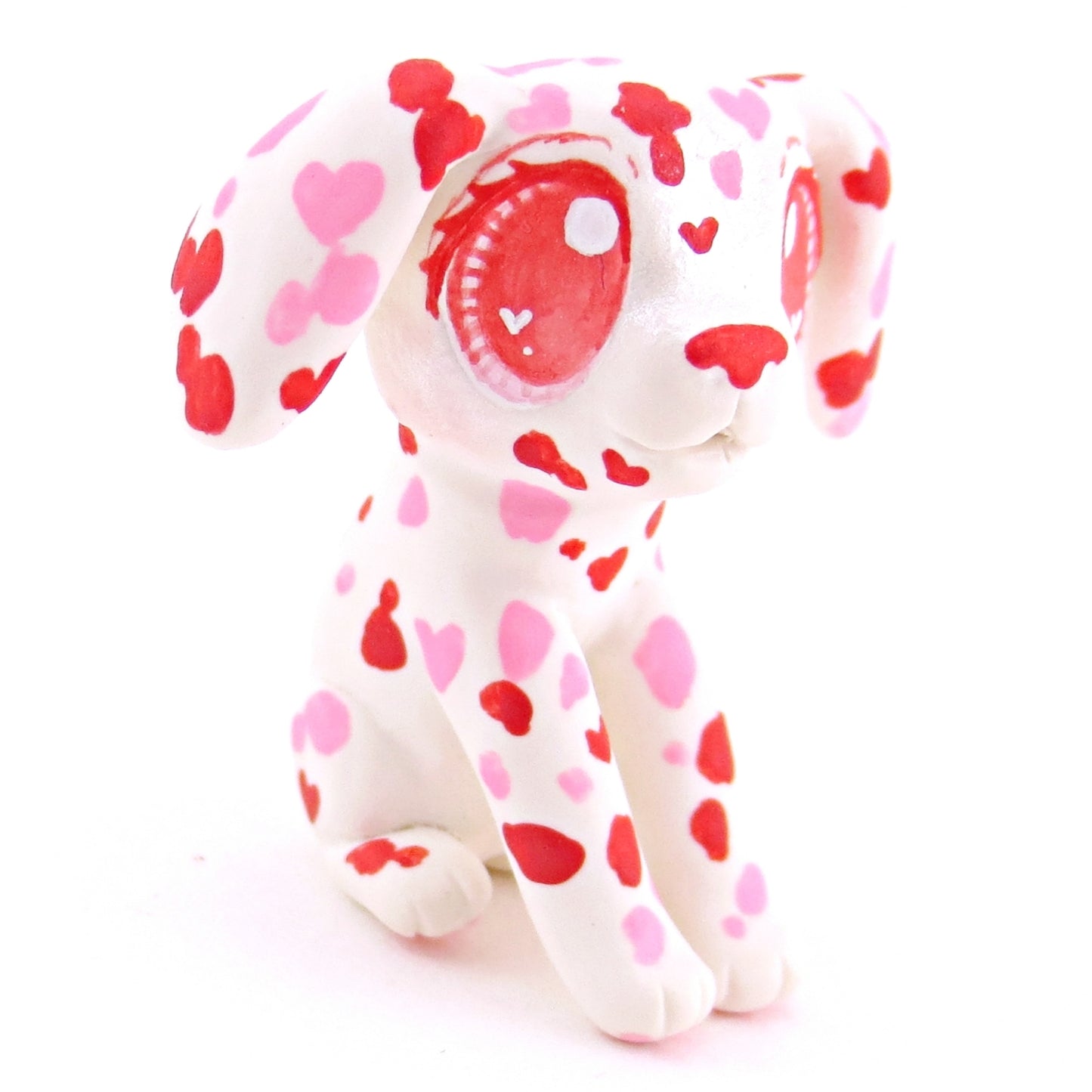 Red and Pink Dalmatian Puppy Dog Figurine - Polymer Clay Valentine Animals