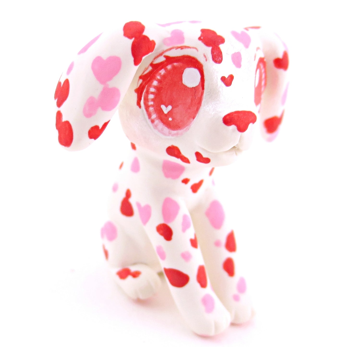 Red and Pink Dalmatian Puppy Dog Figurine - Polymer Clay Valentine Animals