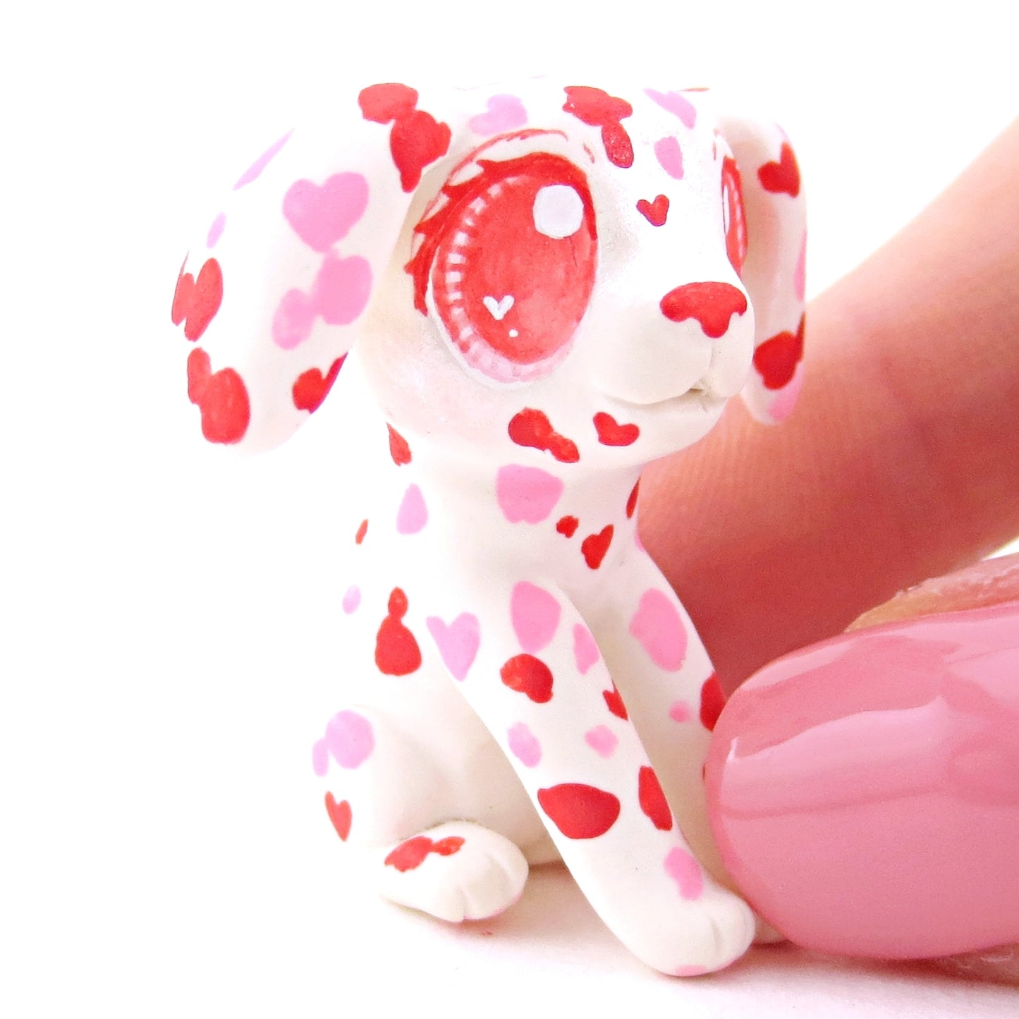 Red and Pink Dalmatian Puppy Dog Figurine - Polymer Clay Valentine Animals