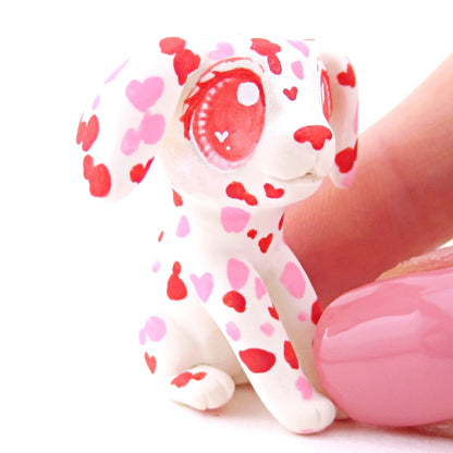 Red and Pink Dalmatian Puppy Dog Figurine - Polymer Clay Valentine Animals