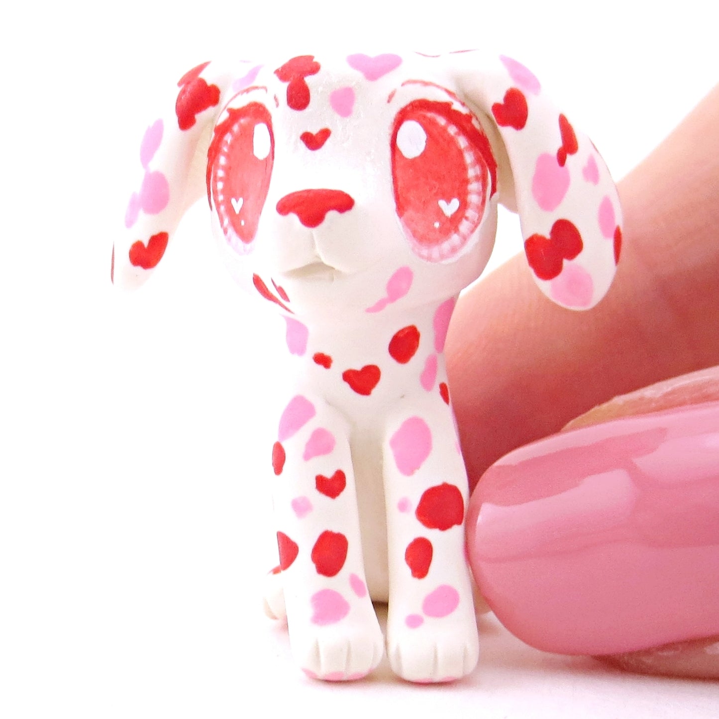 Red and Pink Dalmatian Puppy Dog Figurine - Polymer Clay Valentine Animals