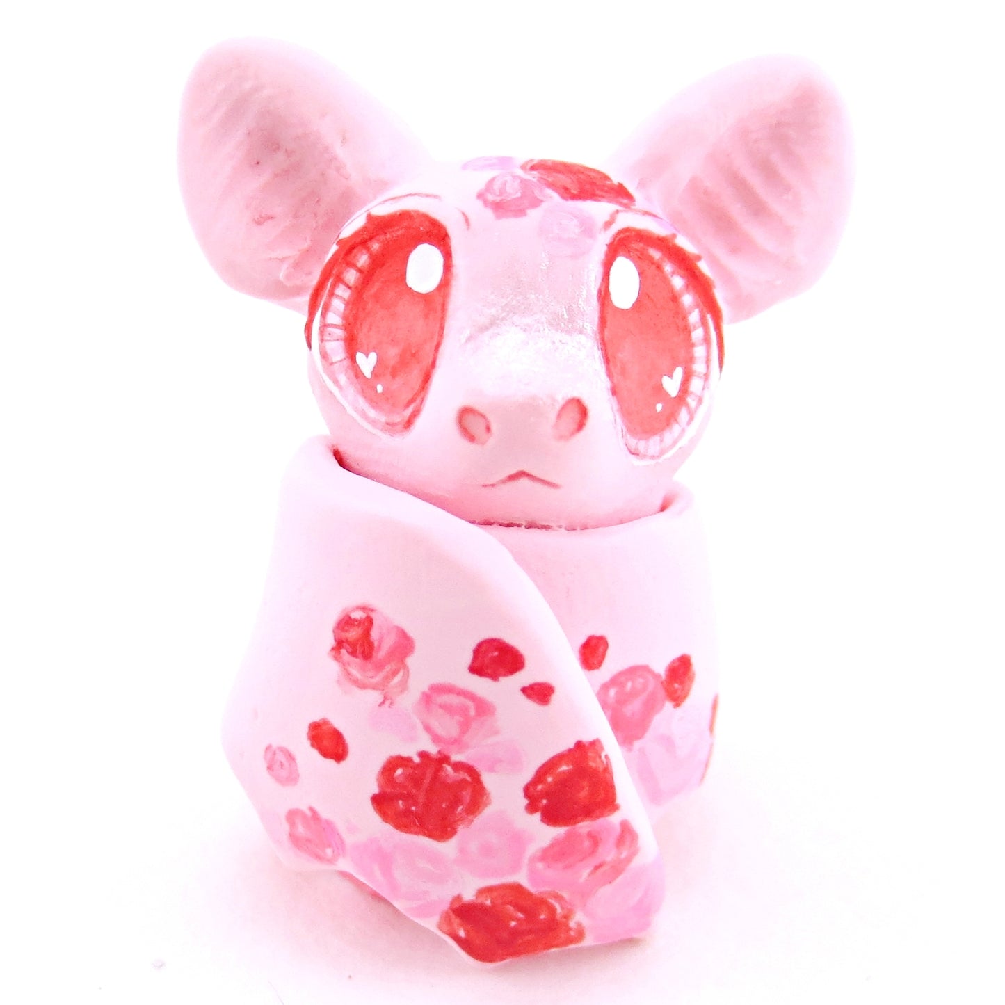 Valentine Roses Bat Figurine - Polymer Clay Valentine Animals