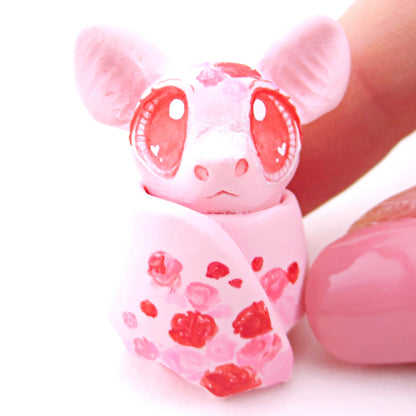 Valentine Roses Bat Figurine - Polymer Clay Valentine Animals