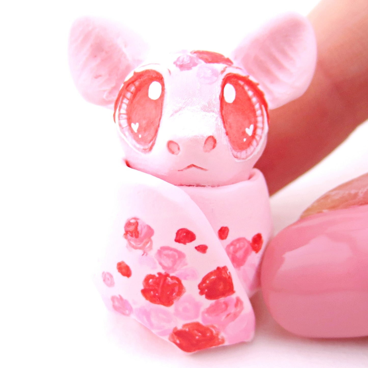 Valentine Roses Bat Figurine - Polymer Clay Valentine Animals