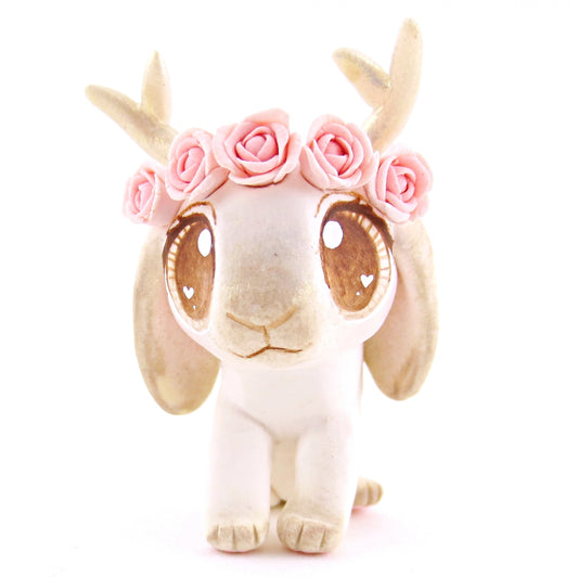 Flower Crown Holland Lop Jackalope Figurine - Polymer Clay Valentine Animals