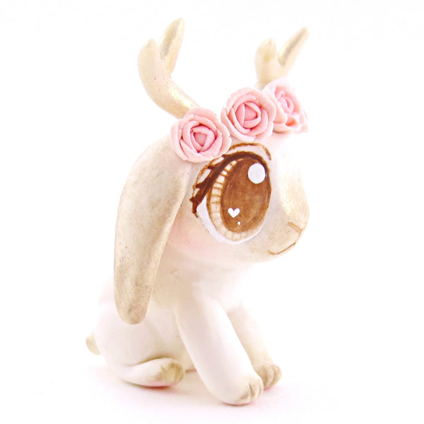 Flower Crown Holland Lop Jackalope Figurine - Polymer Clay Valentine Animals