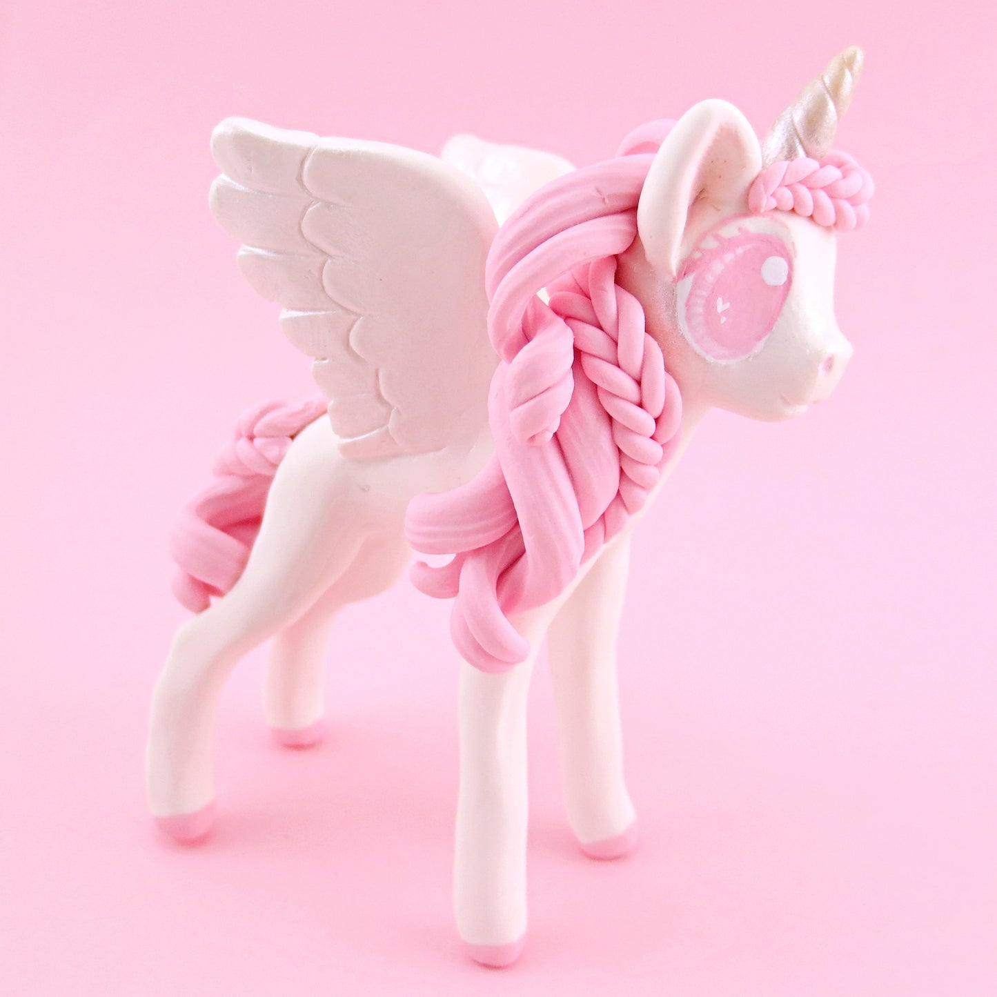 Pink and White Unicorn Pegasus Figurine - Polymer Clay Valentine Animals