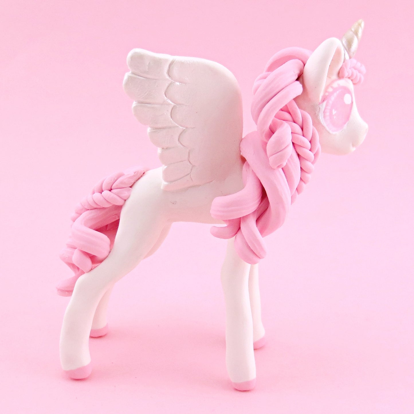 Pink and White Unicorn Pegasus Figurine - Polymer Clay Valentine Animals